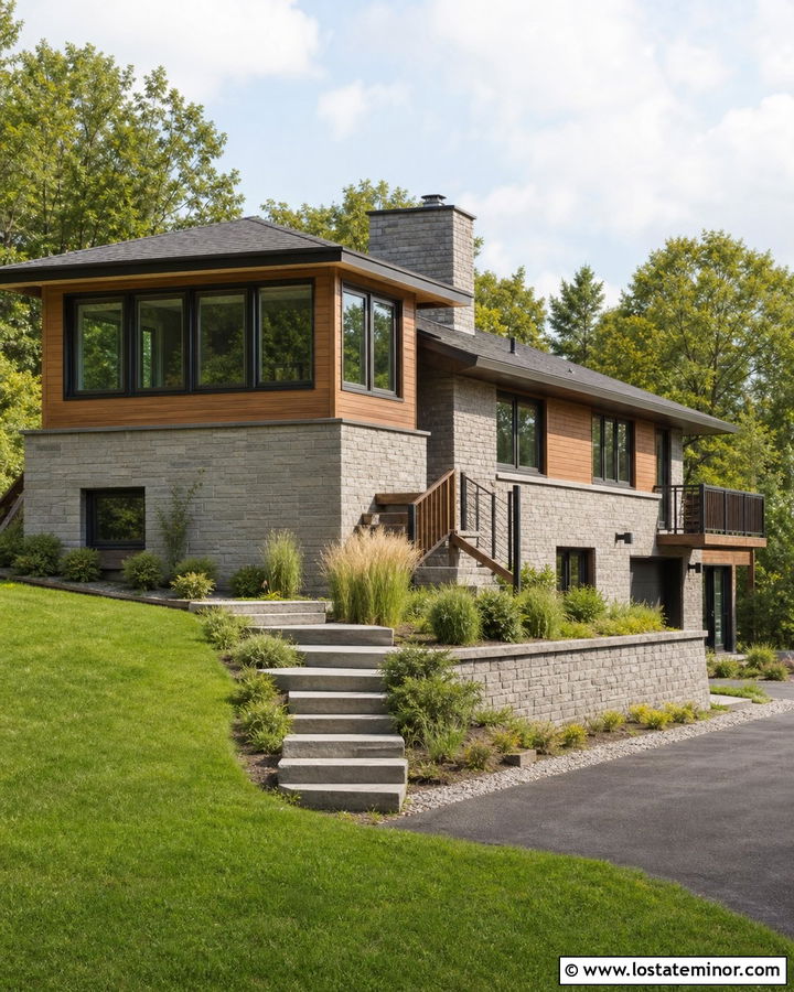 Stone Split Level With Sunroom - 30 Stone House Design With Sunroom Ideas