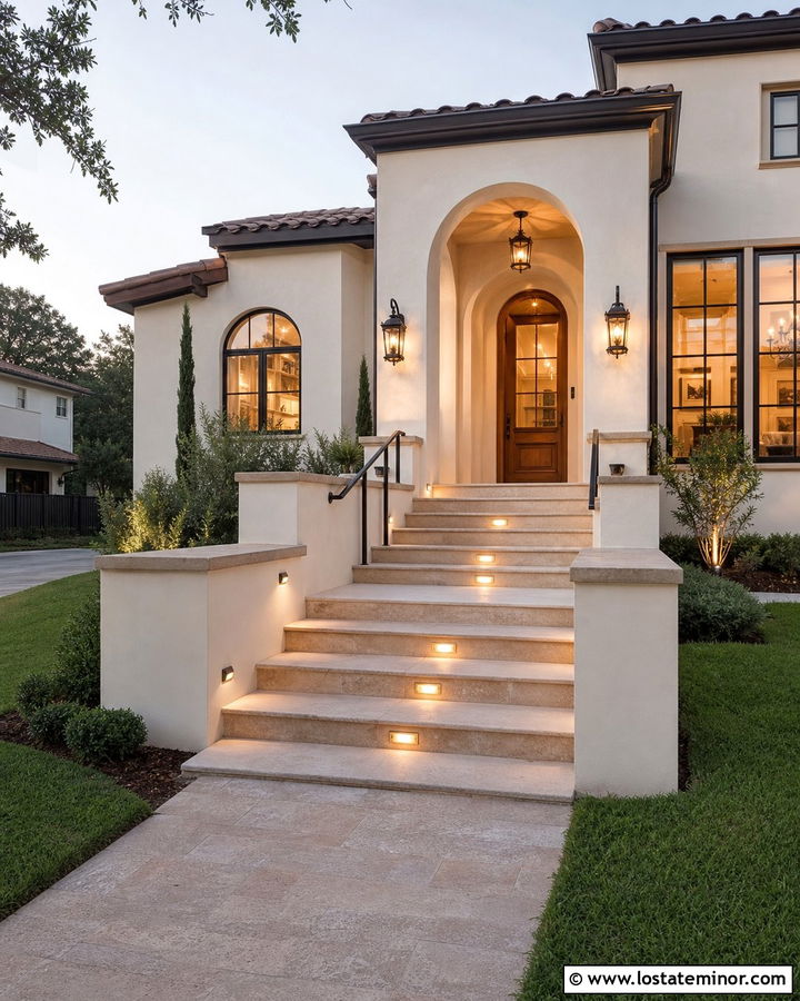 Stone Steps With Recessed Lights - 30 Stone House Design With Light Fixtures Ideas
