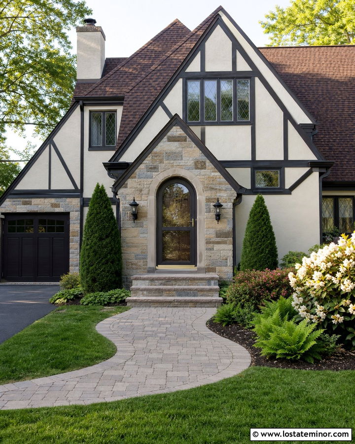 Stone Tudor House With Bronze Storm Door - 30 Stone House Design With Storm Door Ideas