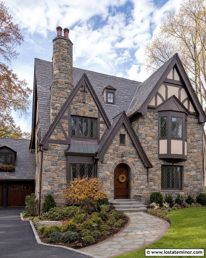 Stone Tudor House With Brown Slate Roof - 30 Stone House Design With Roof Ideas