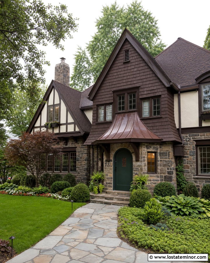 Stone Tudor House With Cedar Shake Accents - 30 Stone House Design With Cedar Shake Ideas