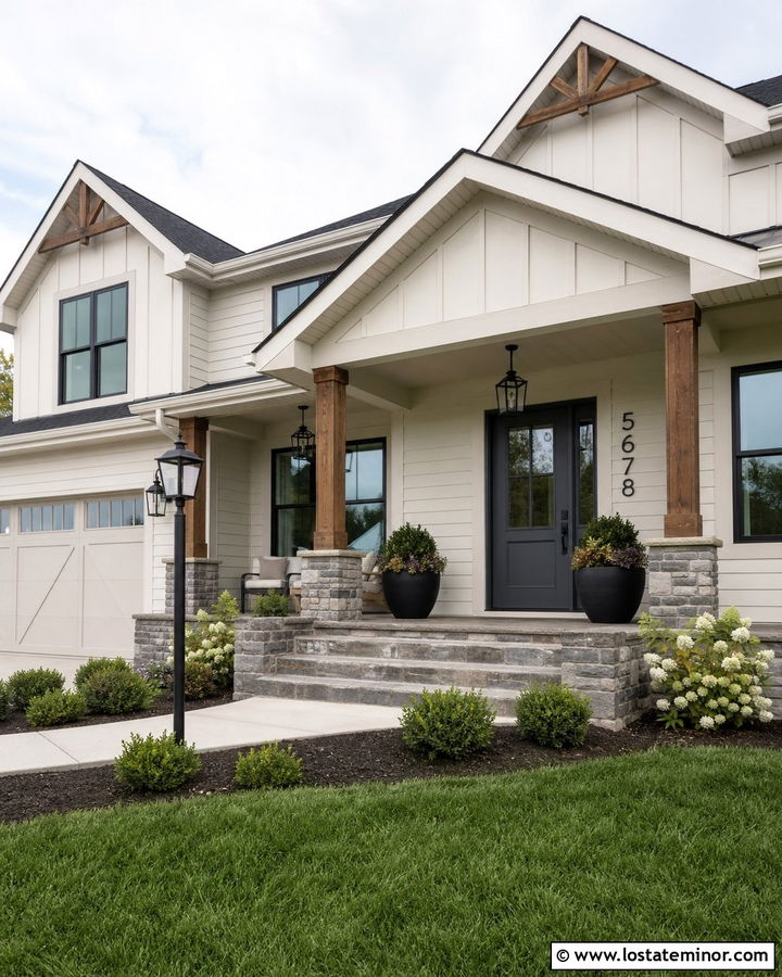 Stone Veneer House With Budget Front Porch - 30 Stone House Design With Front Porch Ideas