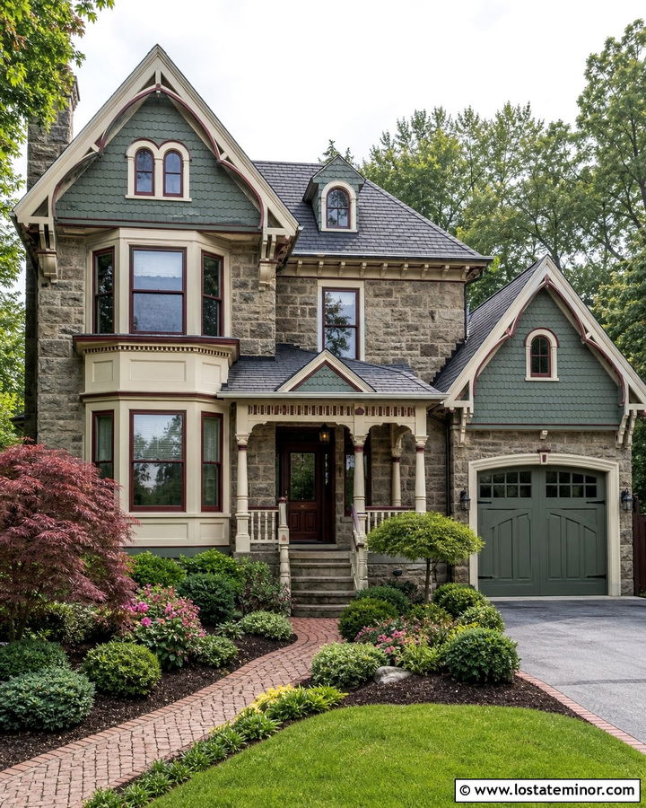 Stone Victorian House With Carriage Garage Door - 30 Stone House Design With Garage Door Ideas