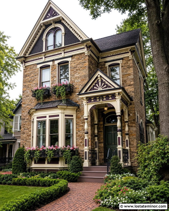 Stone Victorian House With Ornate Window Boxes - 30 Stone House Design With Window Boxes Ideas