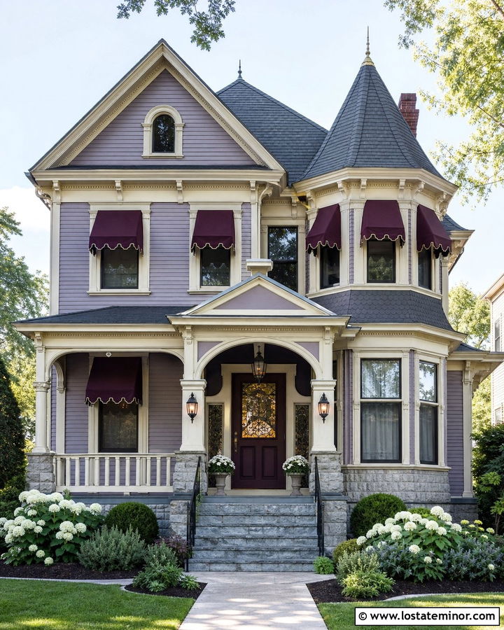 Stone Victorian House With Scalloped Awnings - 30 Stone House Design With Awning Ideas