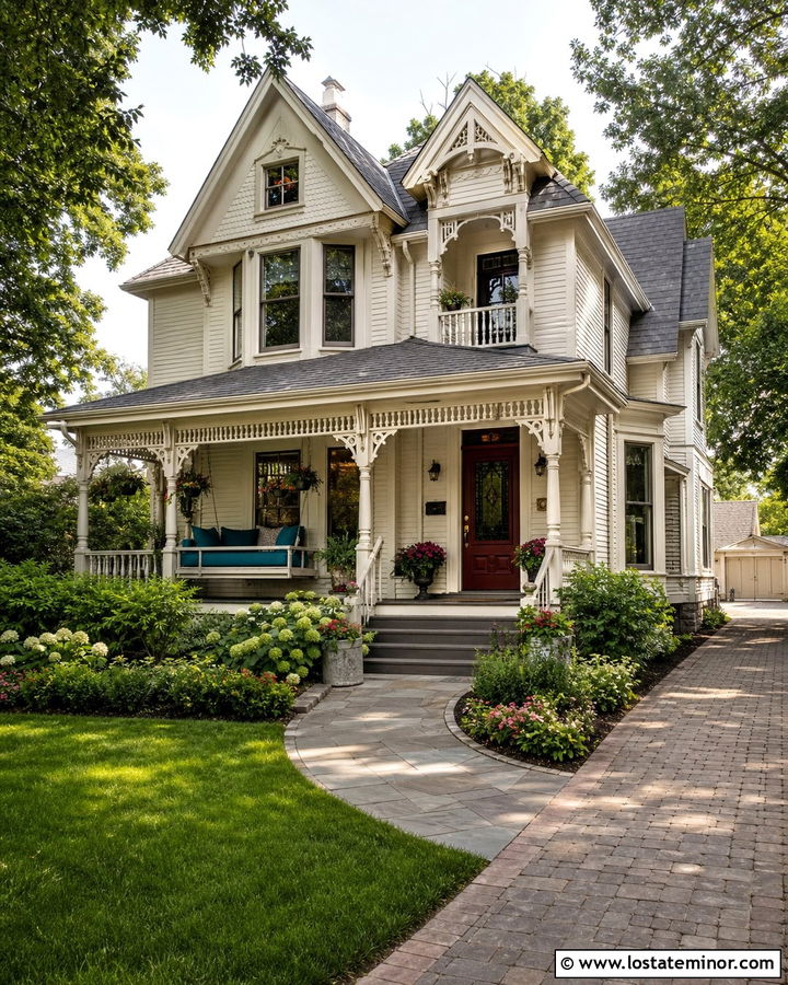 Stone Victorian House With Veranda Daybed - 30 Stone House Design With Daybed Ideas