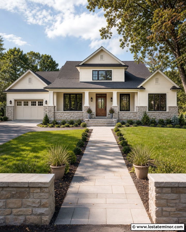 Stone Wainscoting With Matching Porch Columns - 30 Stone House Design With Wainscoting Ideas