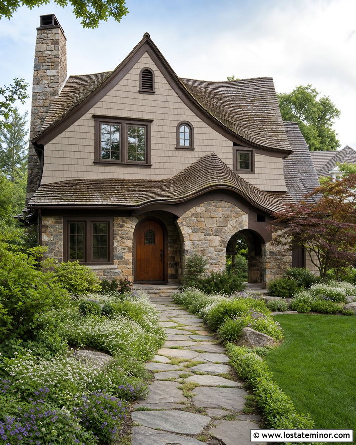 Storybook House With Stone And Shingles - 30 Stone House Design With Shingles Ideas