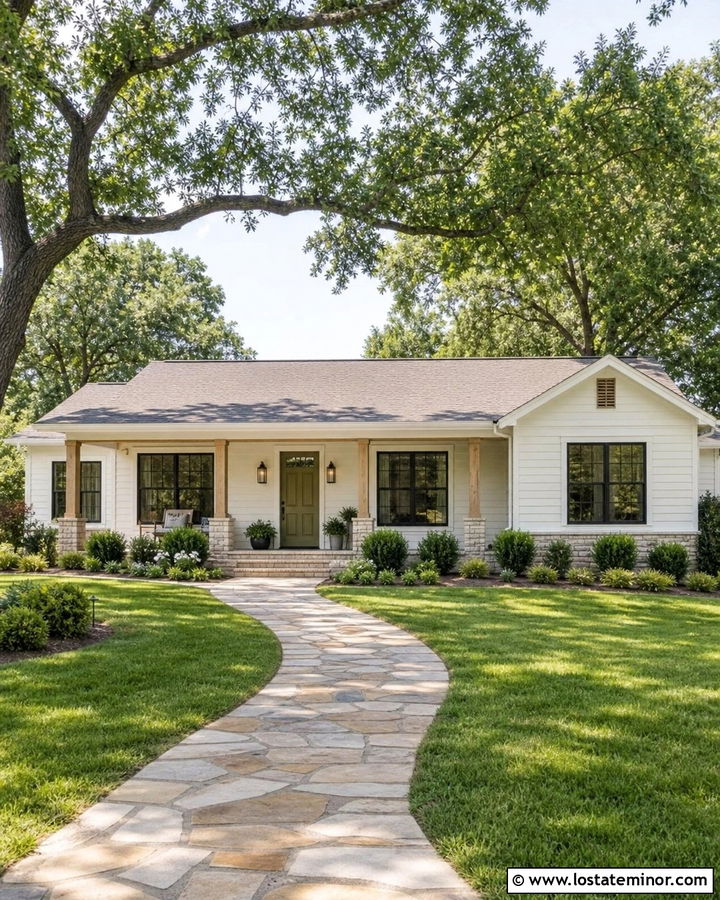 Swiss Coffee Ranch With Covered Porch - 30 Warm White House Design With Front Porch Ideas