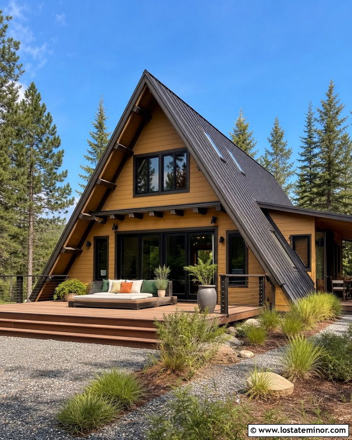 Tan A Frame House With Covered Deck Daybed - 30 Tan House Design With Daybed Ideas