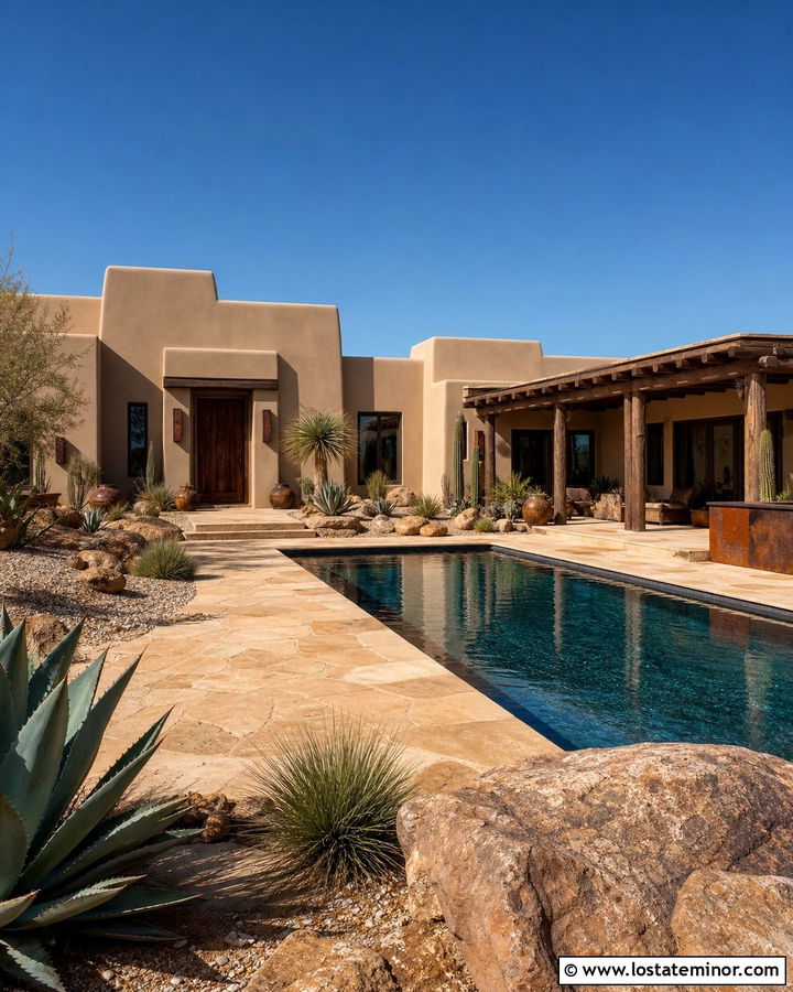Tan Adobe House With Desert Pool - 30 Tan House Design With Swimming Pool Ideas