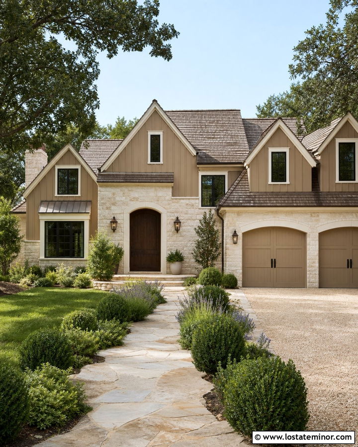 Tan Board and Batten French Country House - 30 Tan House Design With Board and Batten Ideas