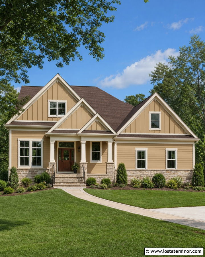Tan Board and Batten Gables With Lap Siding - 30 Tan House Design With Board and Batten Ideas