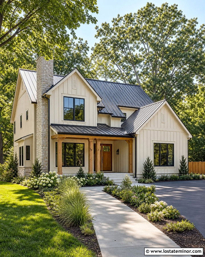 Tan Board and Batten House With Metal Roof - 30 Tan House Design With Board and Batten Ideas