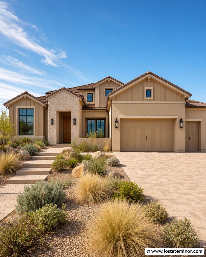 Tan Board and Batten House With Stucco - 30 Tan House Design With Board and Batten Ideas