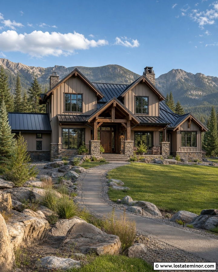 Tan Board and Batten Mountain House - 30 Tan House Design With Board and Batten Ideas