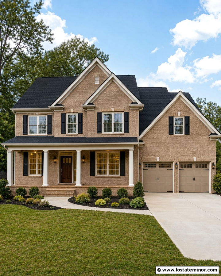 Tan Brick House With Black Shingles - 30 Tan House Design With Shingles Ideas