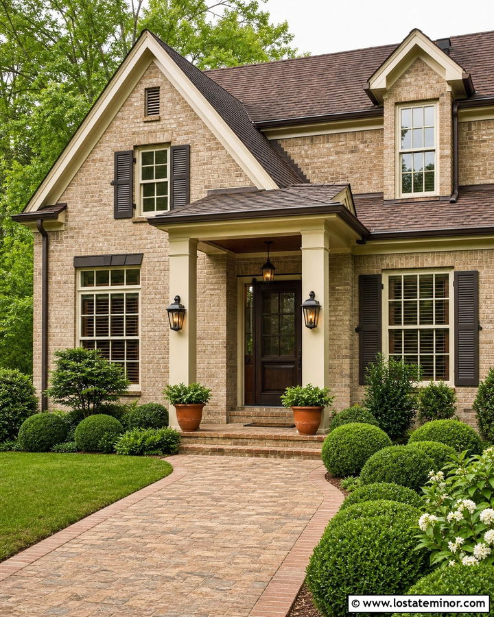 Tan Brick House With Bronze Screen Door - 30 Tan House Design With Screen Door Ideas