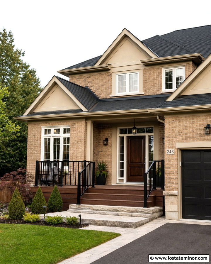 Tan Brick House With Composite Deck - 30 Tan House Design With Deck Ideas