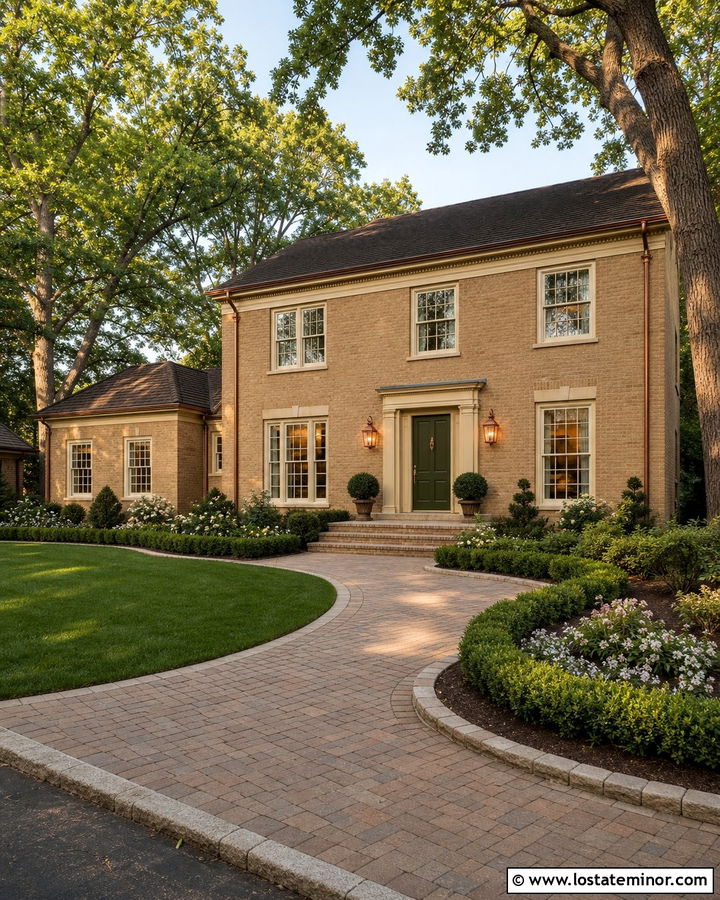 Tan Brick House With Copper Lights - 30 Tan House Design With Lighting Ideas