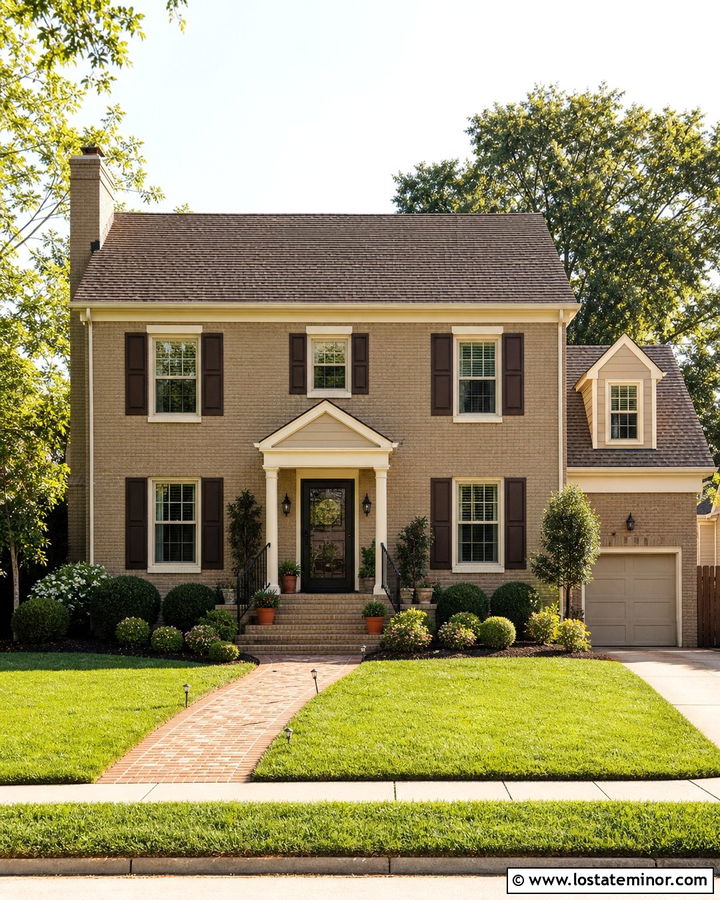 Tan Brick House With Dark Brown Storm Door - 30 Tan House Design With Storm Door Ideas