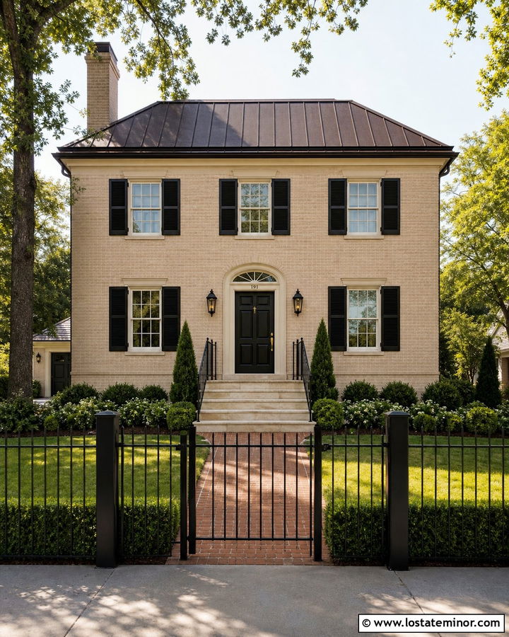 Tan Brick House With Iron Fence - 30 Tan House Design With Fence Ideas