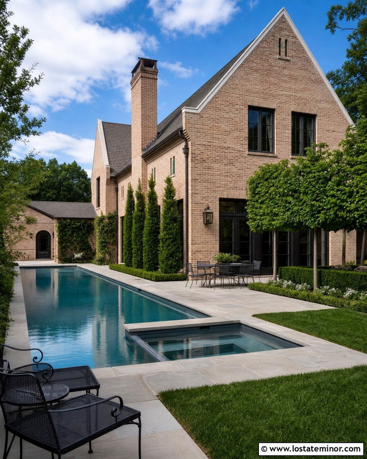 Tan Brick House With Lap Pool - 30 Tan House Design With Swimming Pool Ideas
