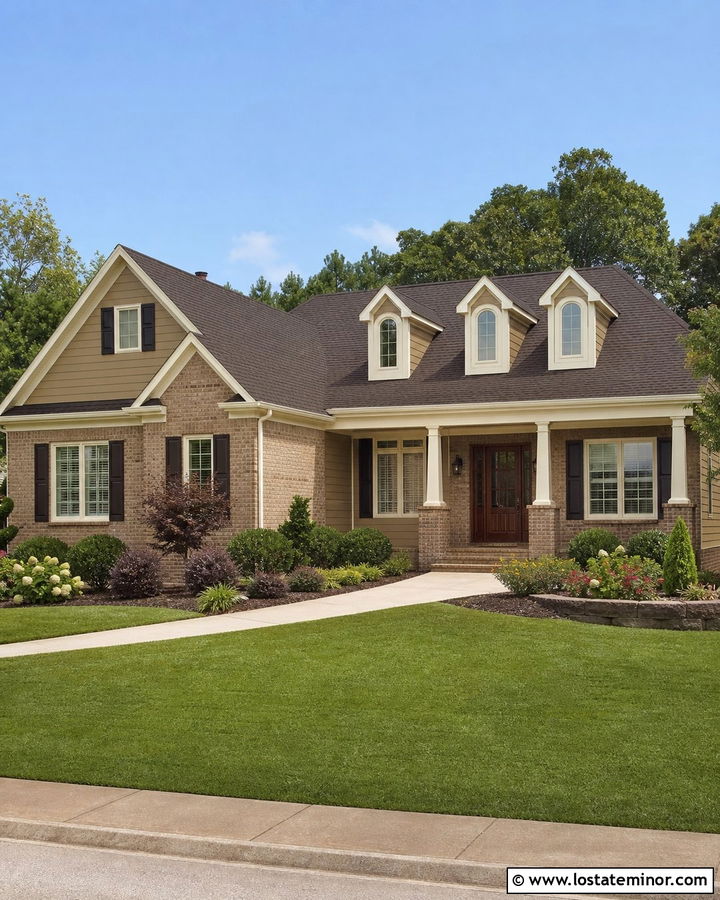 Tan Brick House With Tan Dormers - 30 Tan House Design With Dormers Ideas