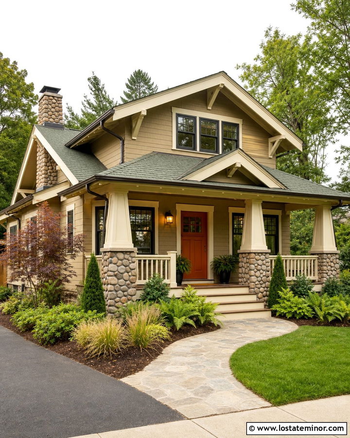 Tan Bungalow With Green Shingles - 30 Tan House Design With Shingles Ideas