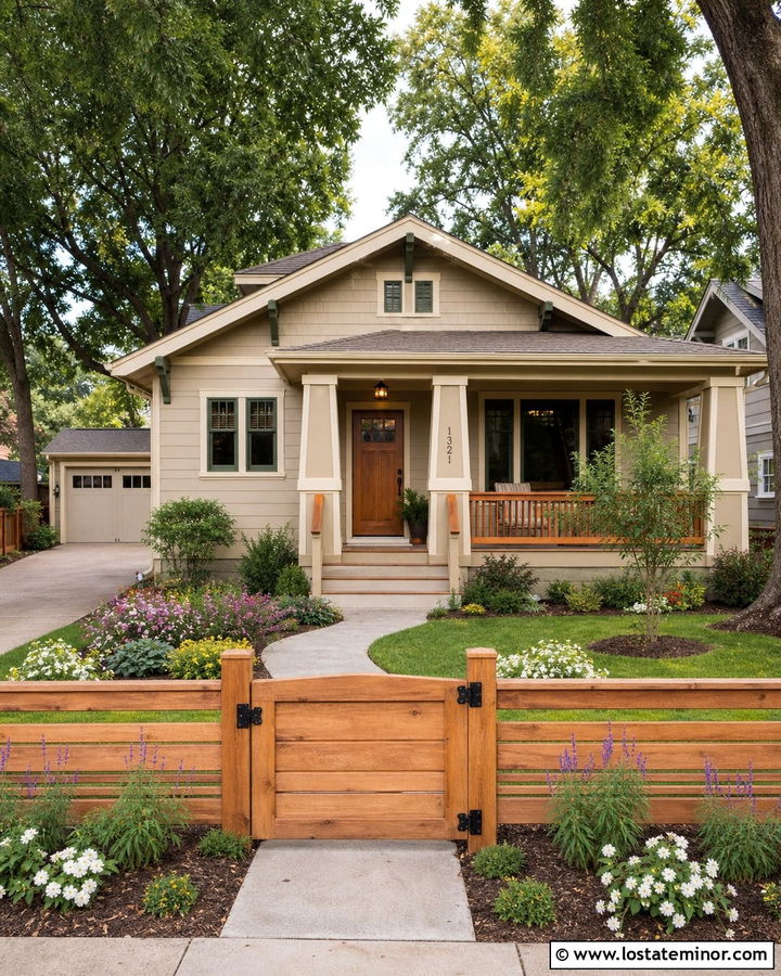 Tan Bungalow With Low Wood Fence - 30 Tan House Design With Fence Ideas