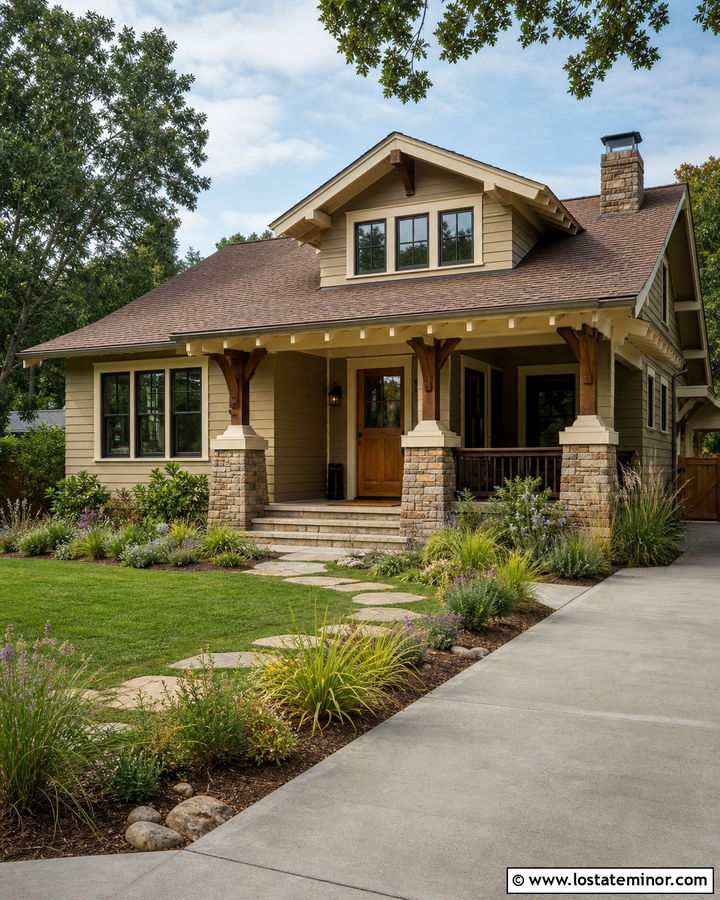 Tan Bungalow With Natural Wood Dutch Door - 30 Tan House Design With Dutch Door Ideas