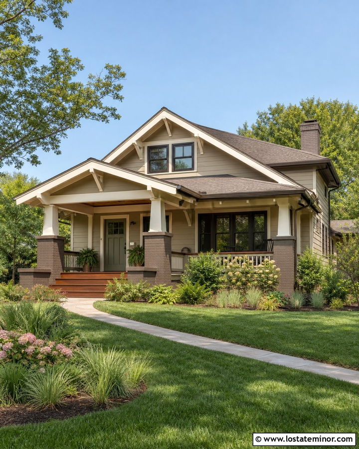 Tan Bungalow With Painted Brick Accents - 30 Tan House Design With Brick Accents Ideas