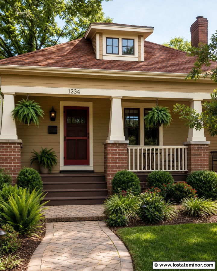 Tan Bungalow With Red Screen Door - 30 Tan House Design With Screen Door Ideas