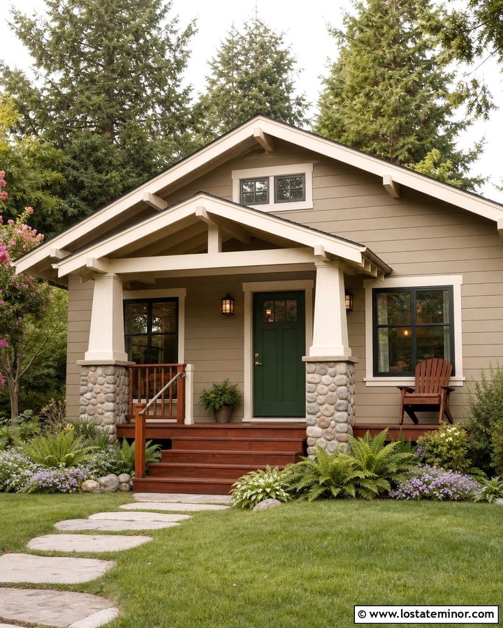Tan Bungalow With Redwood Deck - 30 Tan House Design With Deck Ideas