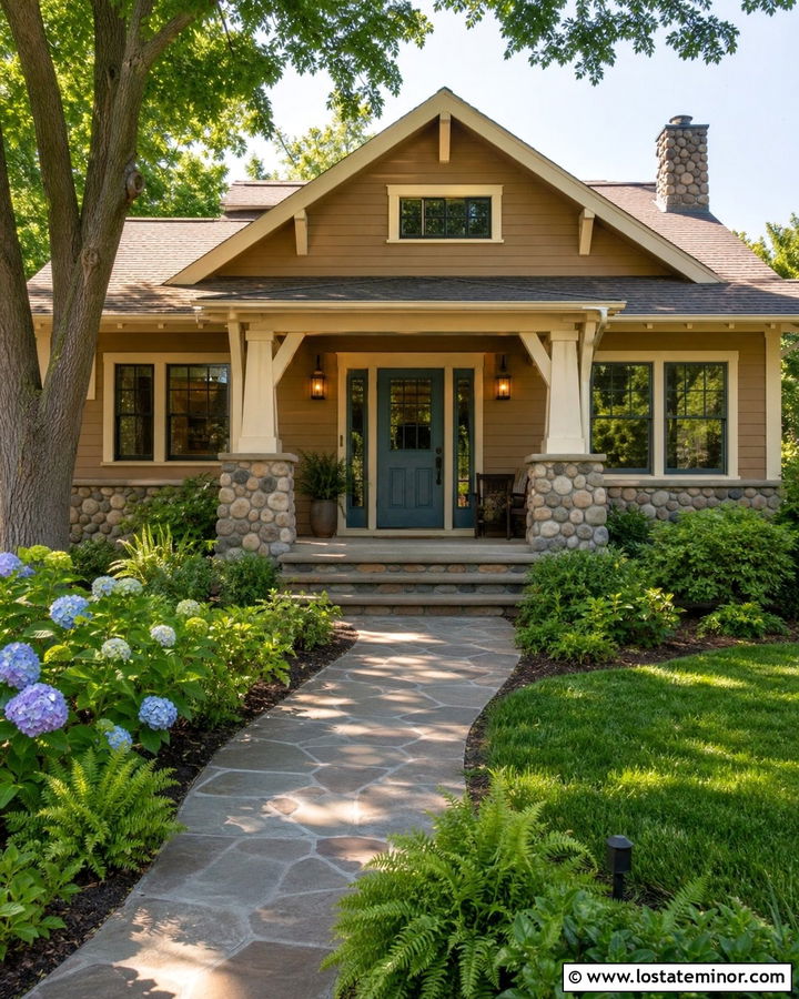 Tan Bungalow With River Rock Wainscoting - 30 Tan House Design With Wainscoting Ideas