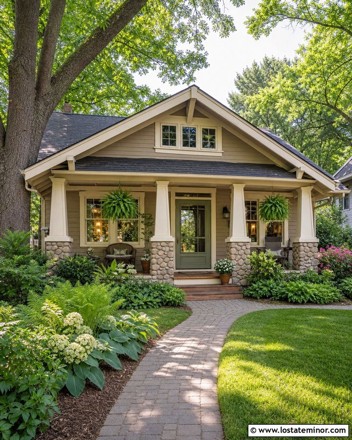 Tan Bungalow With Sage Green Storm Door - 30 Tan House Design With Storm Door Ideas