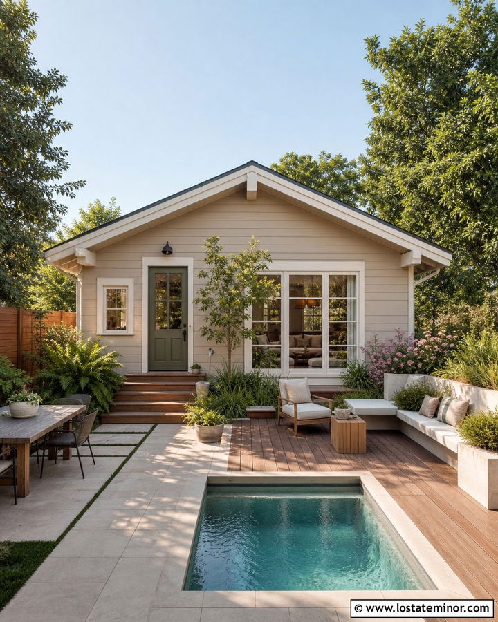 Tan Bungalow With Small Plunge Pool - 30 Tan House Design With Swimming Pool Ideas