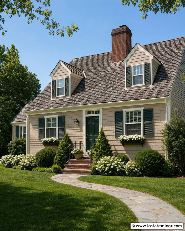 Tan Cape Cod House With Brick Chimney - 30 Tan House Design With Brick Accents Ideas