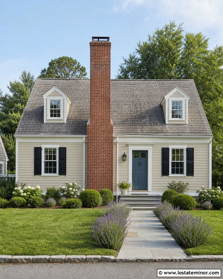 Tan Cape Cod House With Center Chimney - 30 Tan House Design With Chimney Ideas