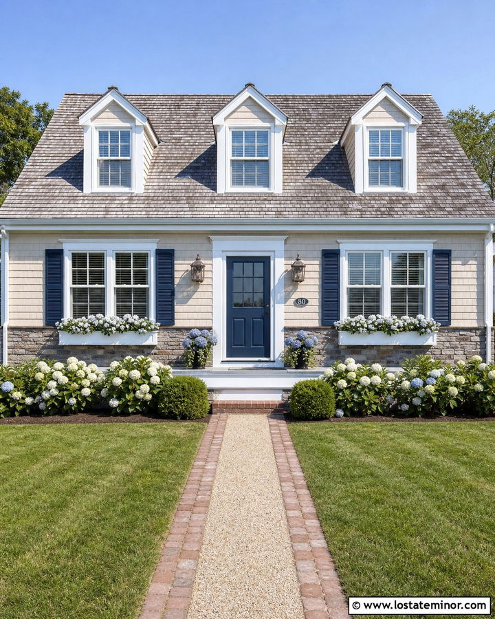 Tan Cape Cod House With Gray Stone Wainscoting - 30 Tan House Design With Wainscoting Ideas