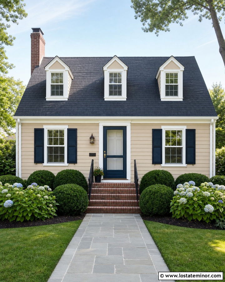 Tan Cape Cod House With Navy Screen Door - 30 Tan House Design With Screen Door Ideas