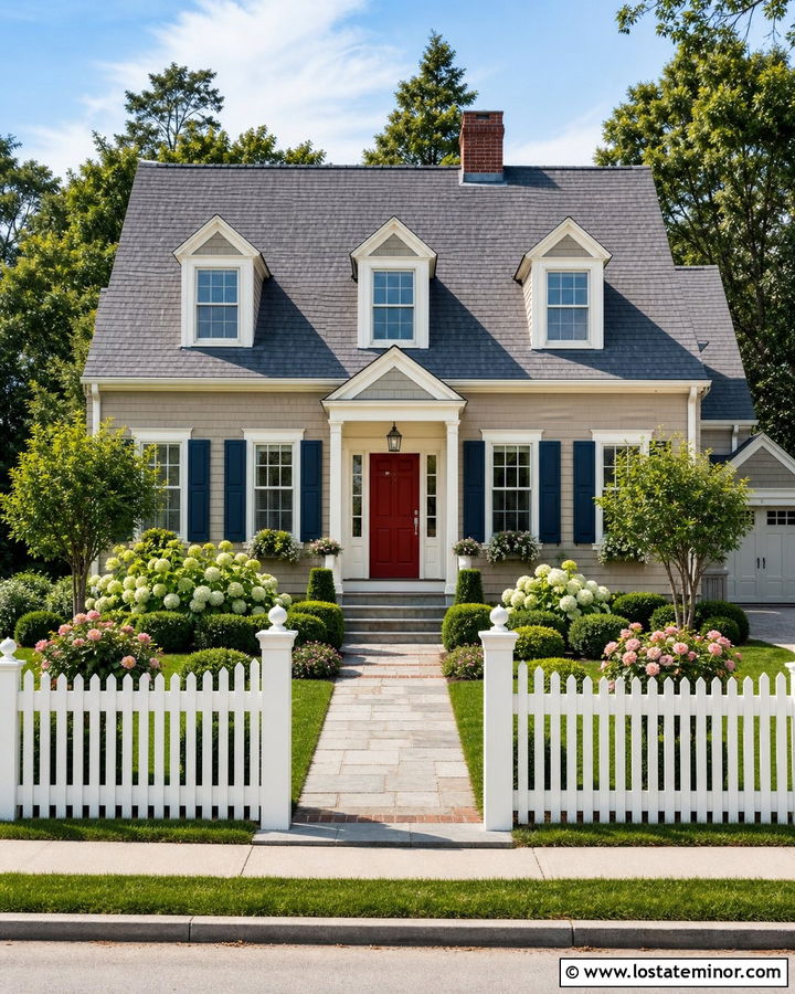Tan Cape Cod House With Picket Fence - 30 Tan House Design With Fence Ideas