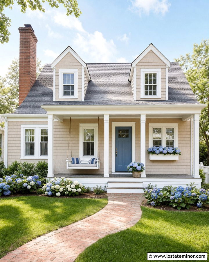 Tan Cape Cod House With Rope Swing - 30 Tan House Design With Swing Ideas