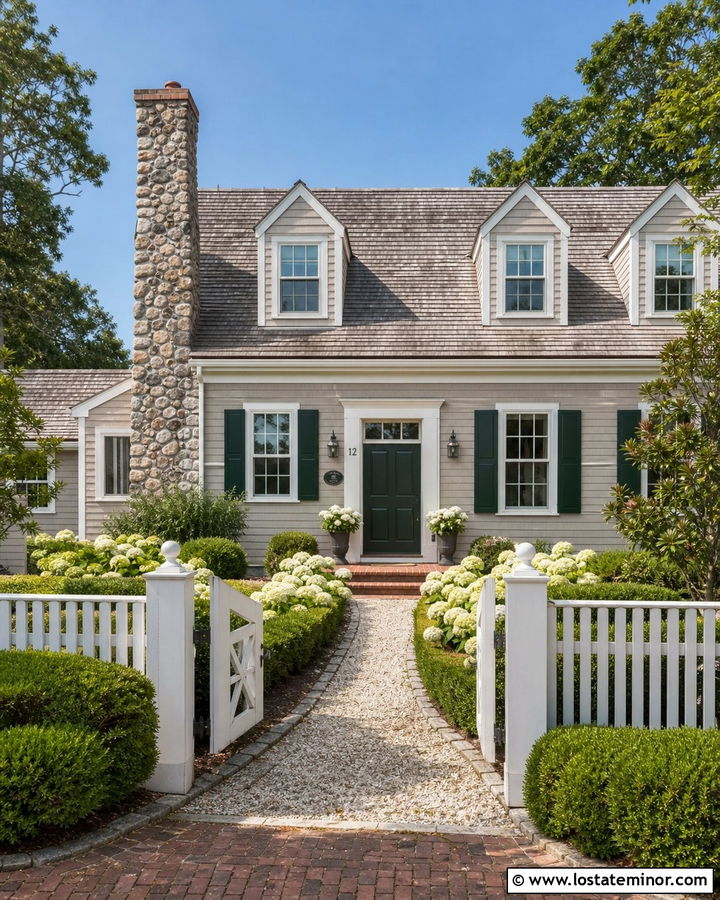 Tan Cape Cod House With Stone Chimney - 30 Tan House Design With Stone Accents Ideas