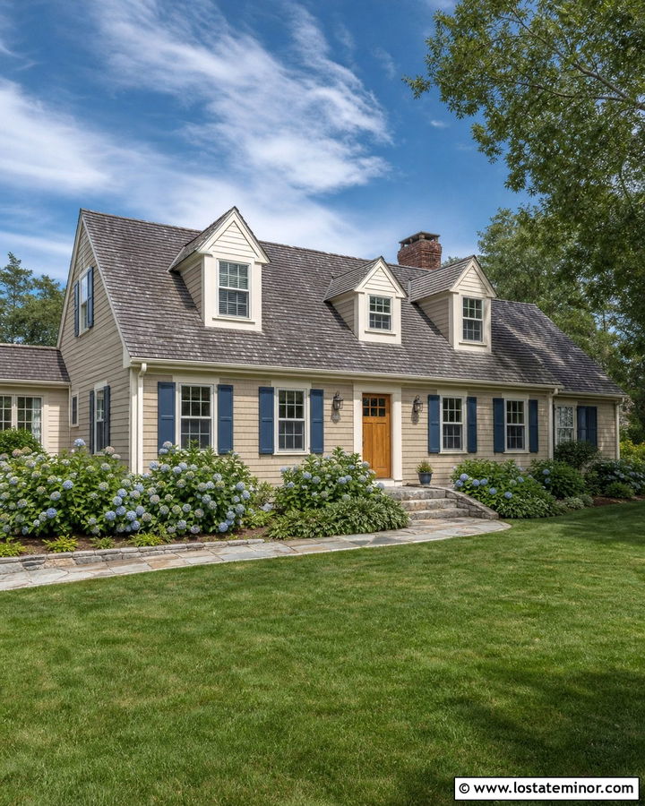 Tan Cape Cod House With White Dormers - 30 Tan House Design With Dormers Ideas