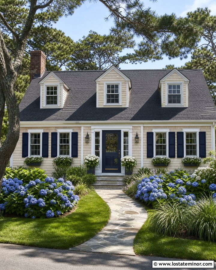 Tan Cape Cod With Navy Storm Door - 30 Tan House Design With Storm Door Ideas
