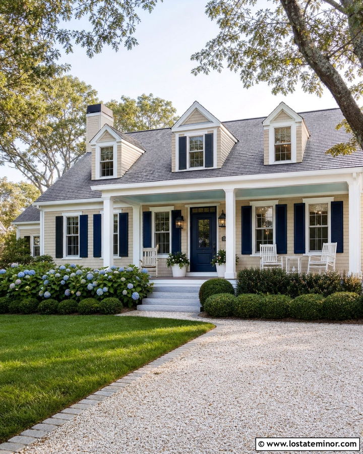 Tan Cape Cod With Pale Aqua Porch Ceiling - 30 Tan House Design With Porch Ceiling Ideas