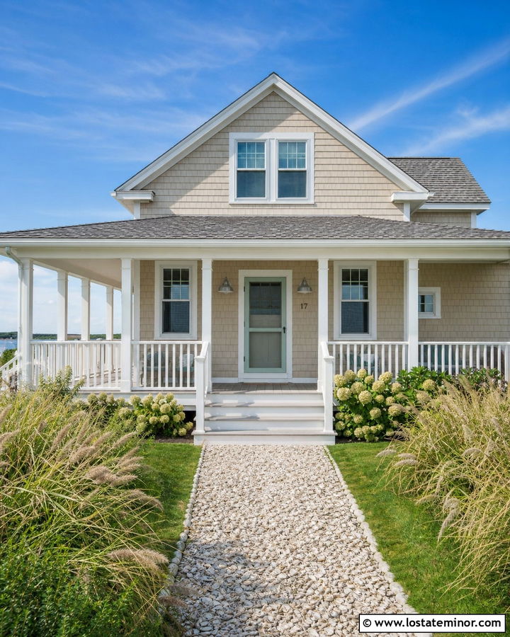 Tan Coastal House With Aqua Screen Door - 30 Tan House Design With Screen Door Ideas