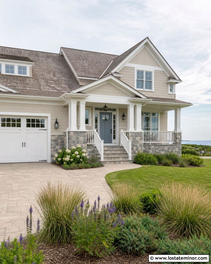 Tan Coastal House With Blue Gray Stone Wainscoting - 30 Tan House Design With Wainscoting Ideas
