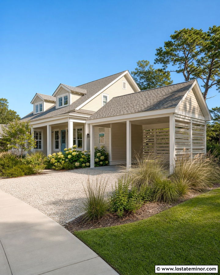 Tan Coastal House With Carport - 30 Tan House Design With Carport Ideas
